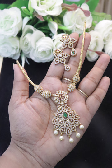 Emerald Bloom AD Stone Necklace Set