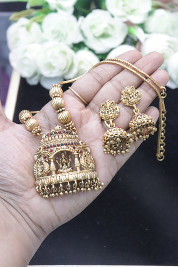 Temple Arch Lakshmi Matte Necklace Set