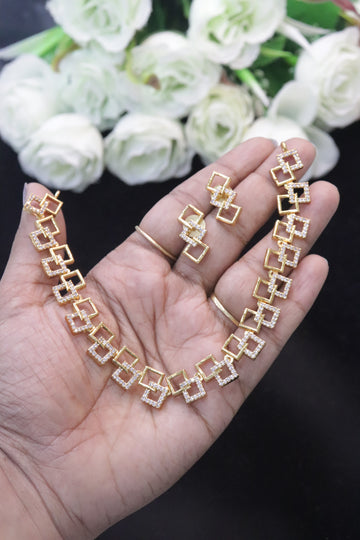 Aurum Square Elegance AD Necklace Set