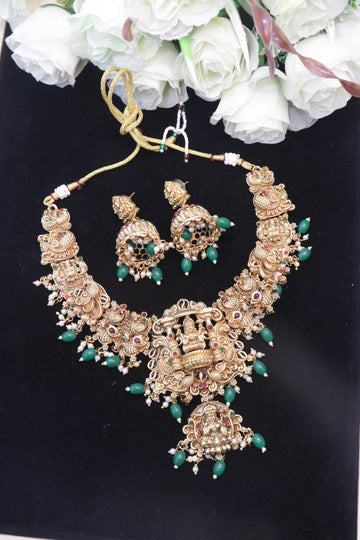 Lakshmi Peacock Temple Matte Necklace Set