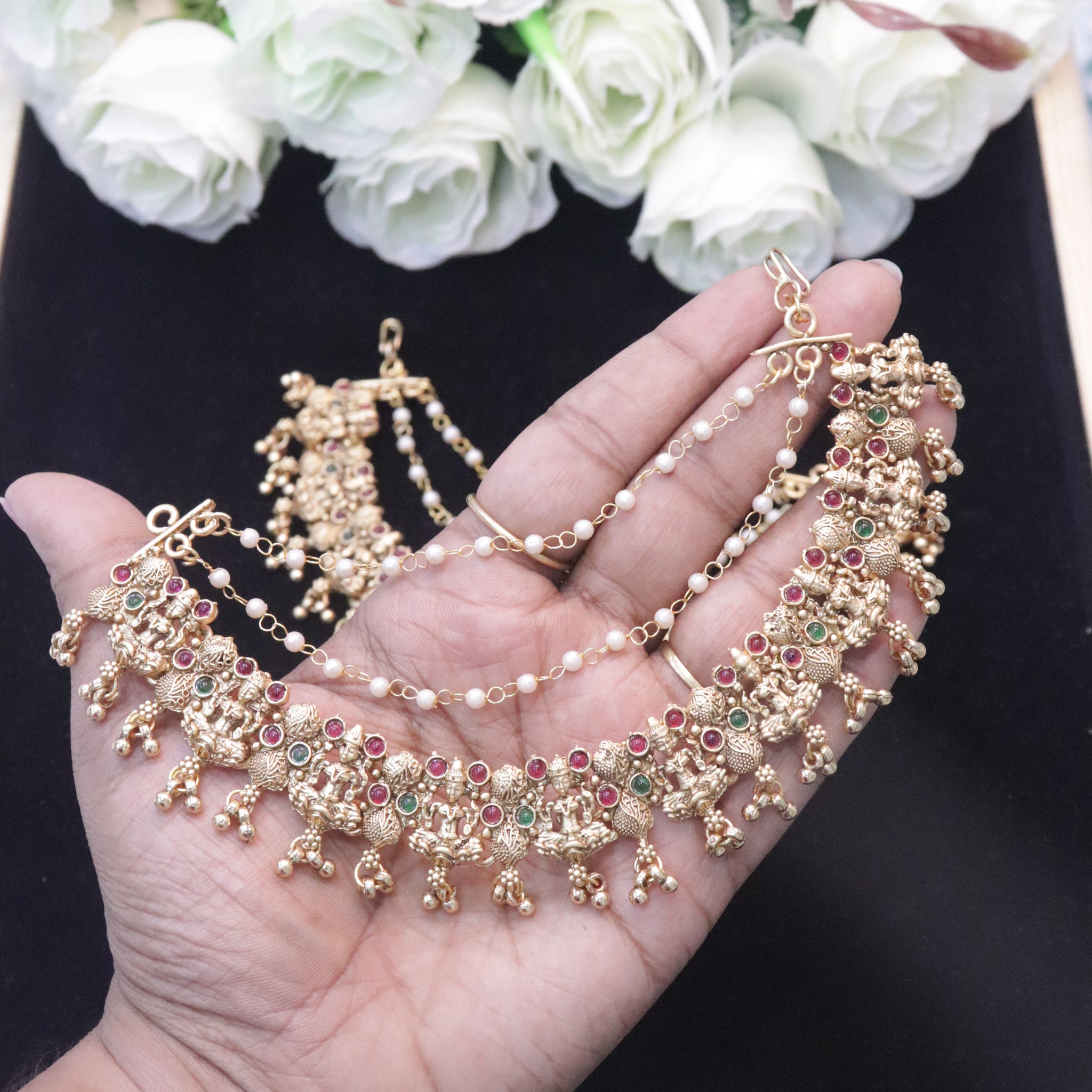 Divine Lakshmi Temple Pearl Ear Chain