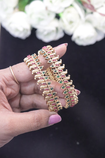 Golden Peacock Ruby Emerald Antique Bangles