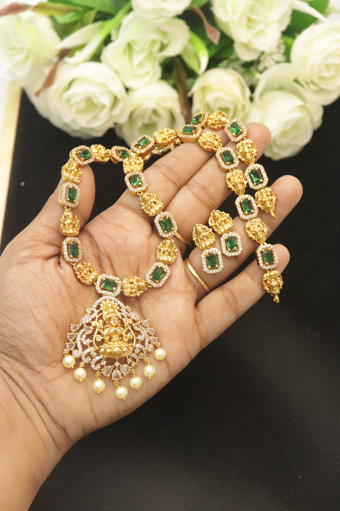 Radiant Multi-Hue Lakshmi AD Necklace Set