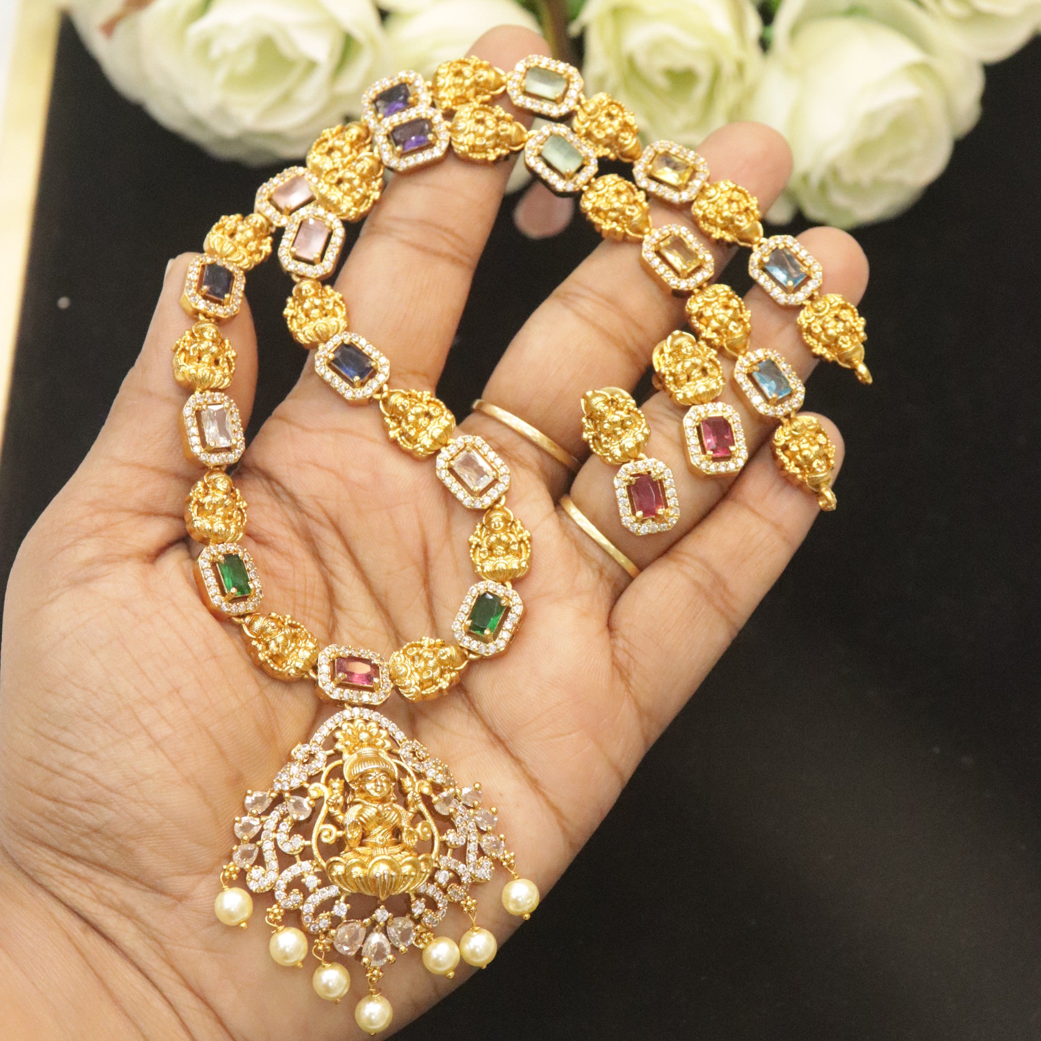 Multi-Stone Lakshmi AD Stone Necklace