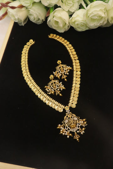Golden Lakshmi Coin Pearl Necklace Set
