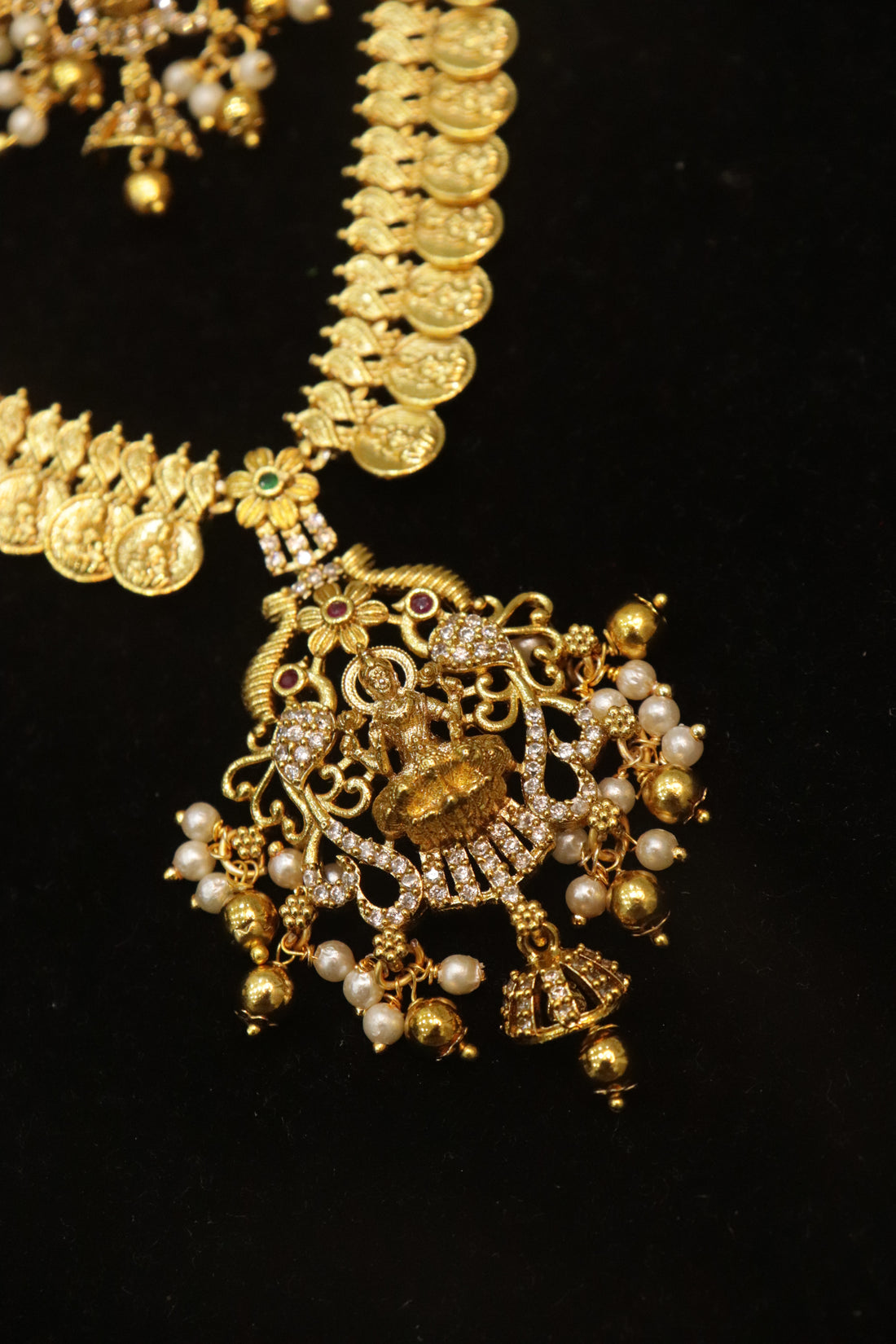 Golden Lakshmi Coin Pearl Necklace Set