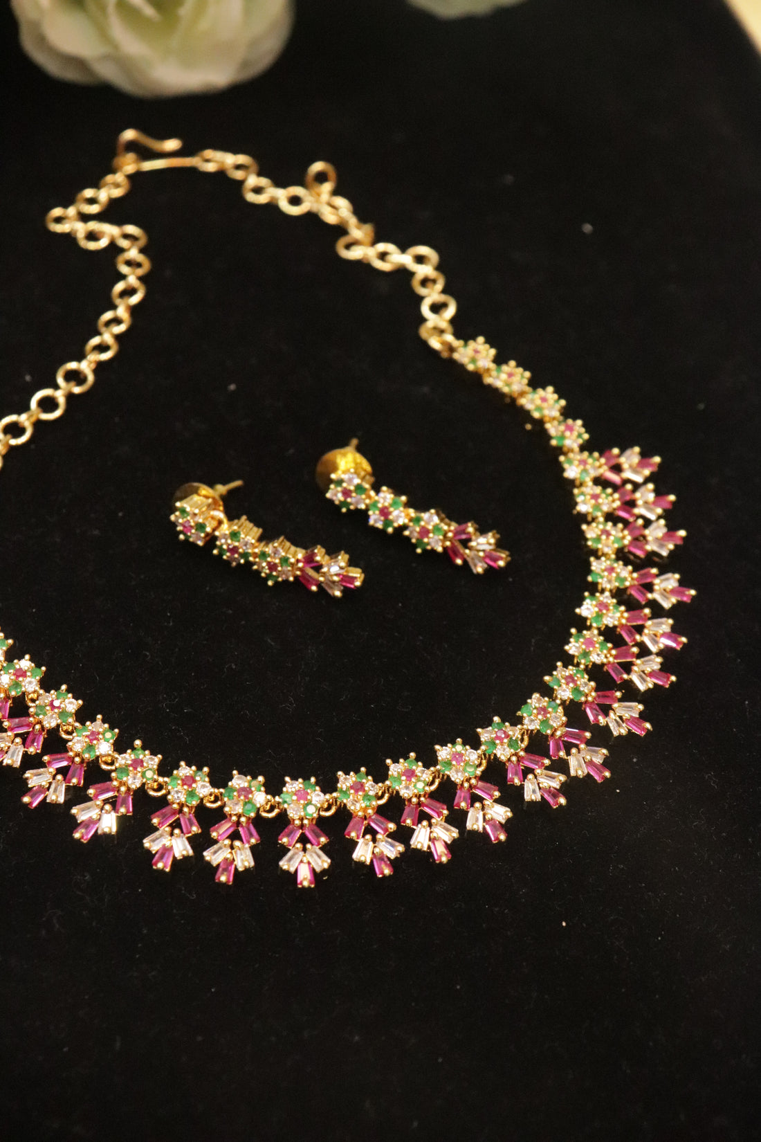 Ruby Flora CZ Necklace Set