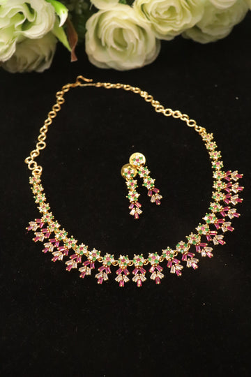 Ruby Flora CZ Necklace Set