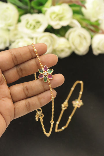 Floral Gemstone Charm Anklet