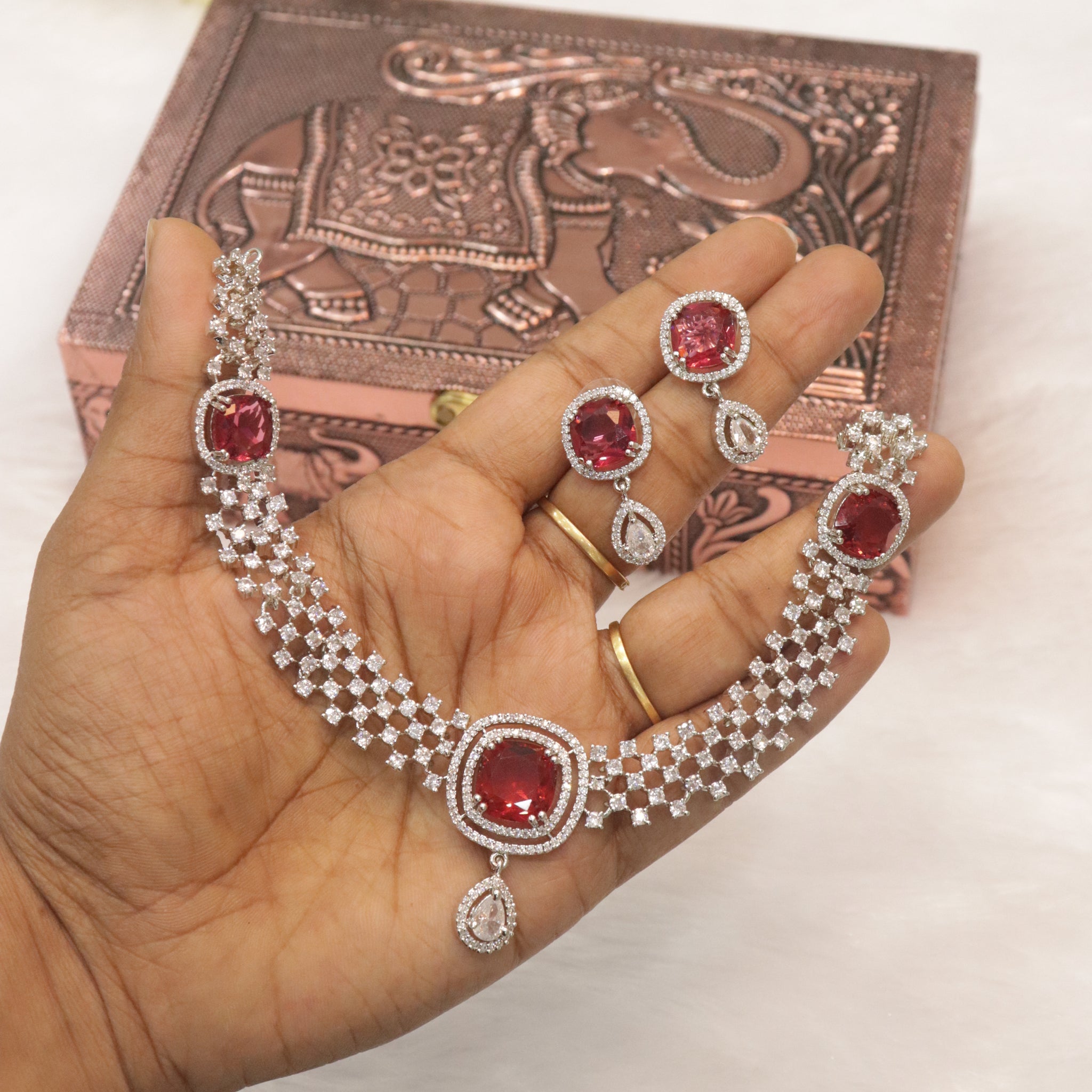 Crimson Radiance AD Necklace Set