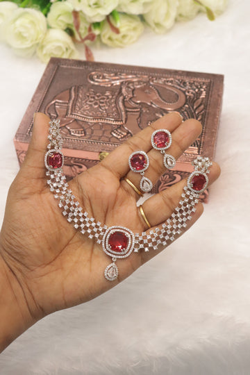 Crimson Radiance AD Necklace Set
