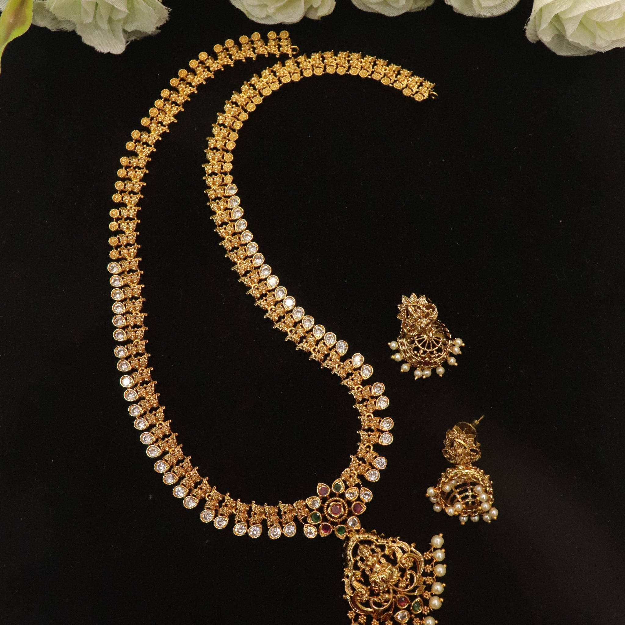 Regal Lakshmi Glow Temple CZ Necklace Set