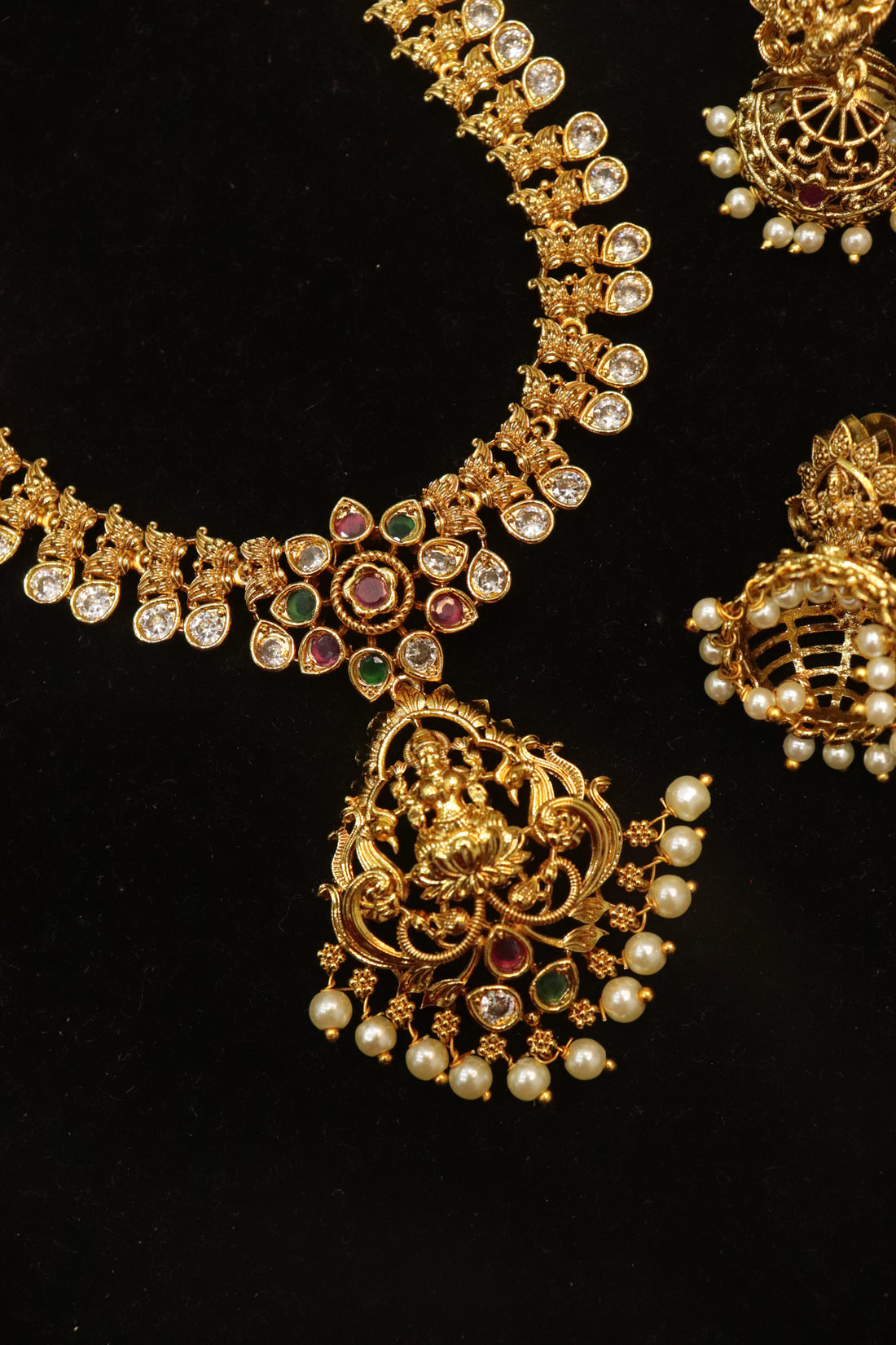 Regal Lakshmi Glow Temple CZ Necklace Set