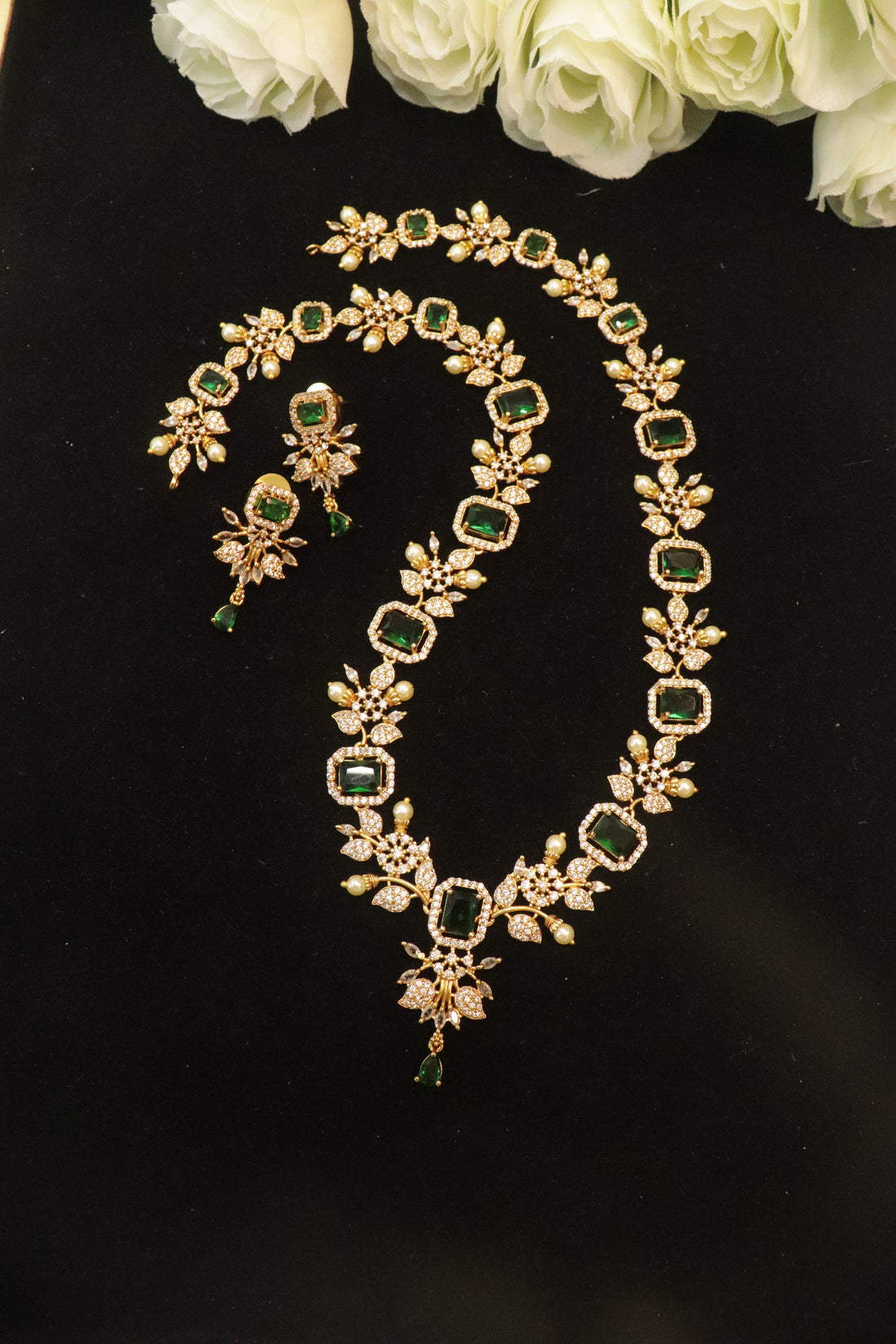 Aarinya Antique AD Layered Necklace Combo - Green