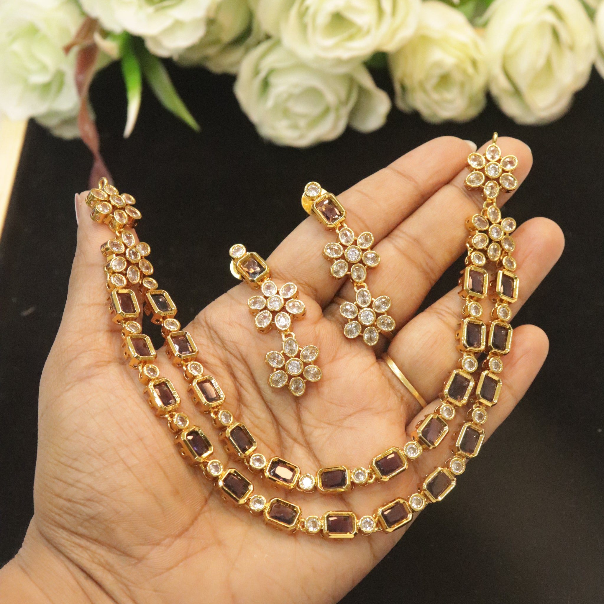 Royal Purple AD Stone Necklace Set