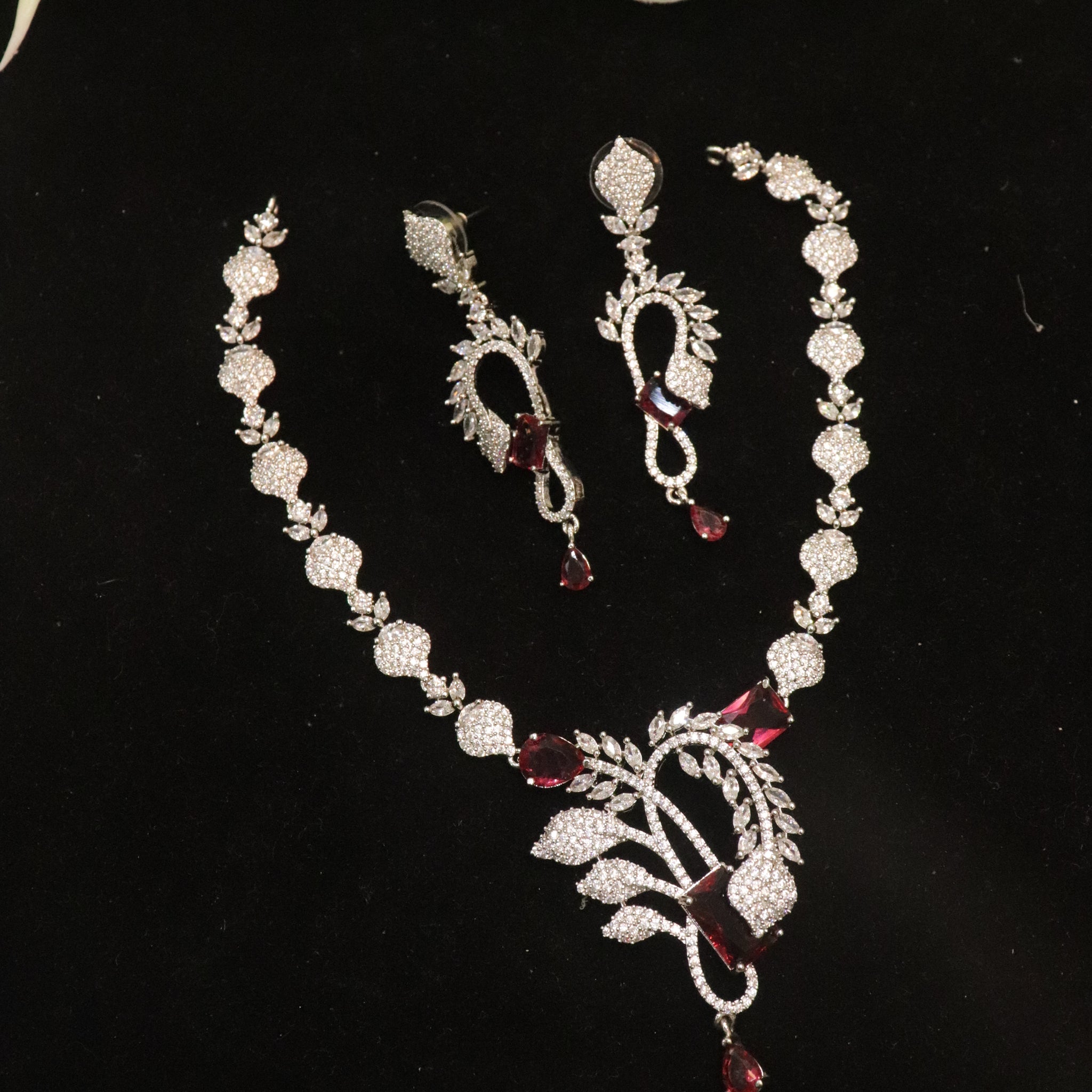Crimson Spark CZ Necklace Set