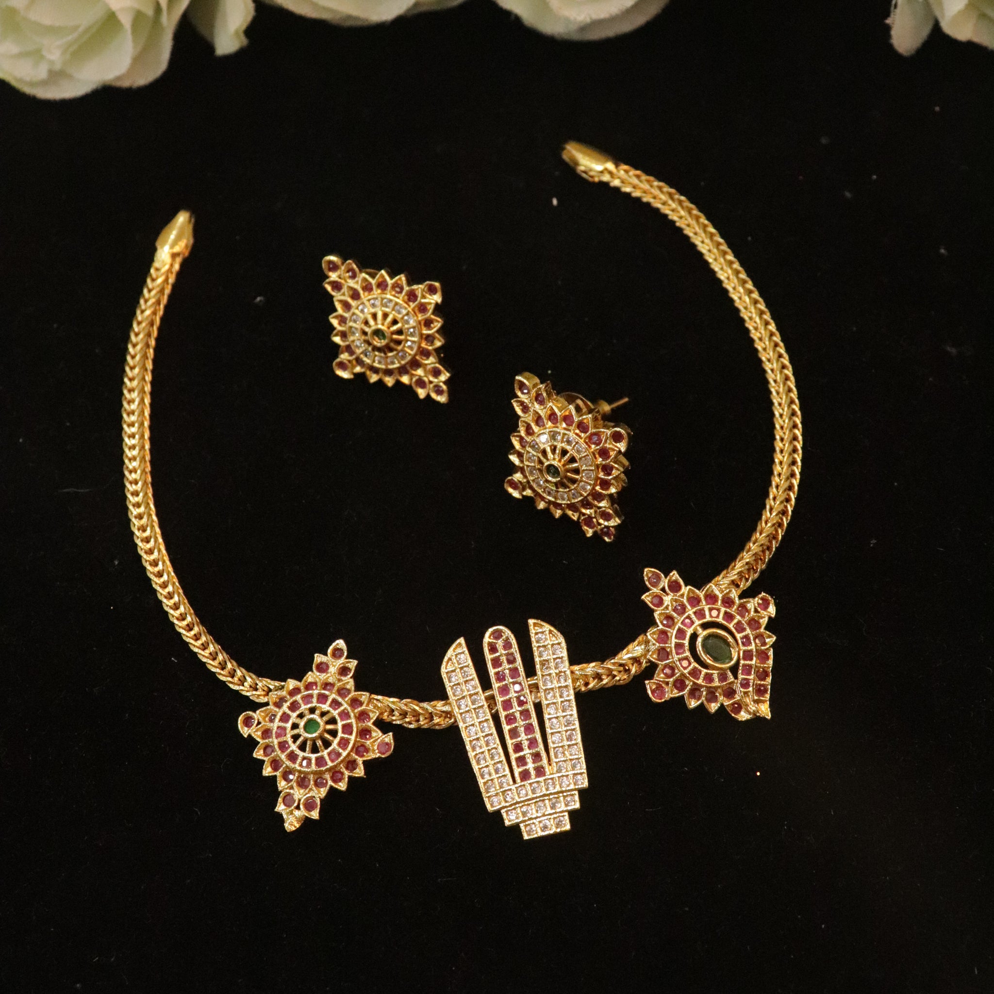 Divine Ruby Radiance Venkateswara Choker Set