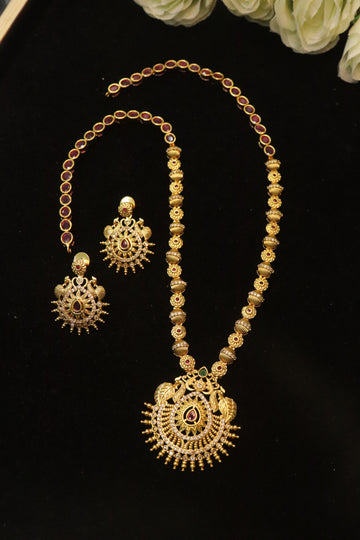 Antique Sunburst Ruby Temple Necklace Set