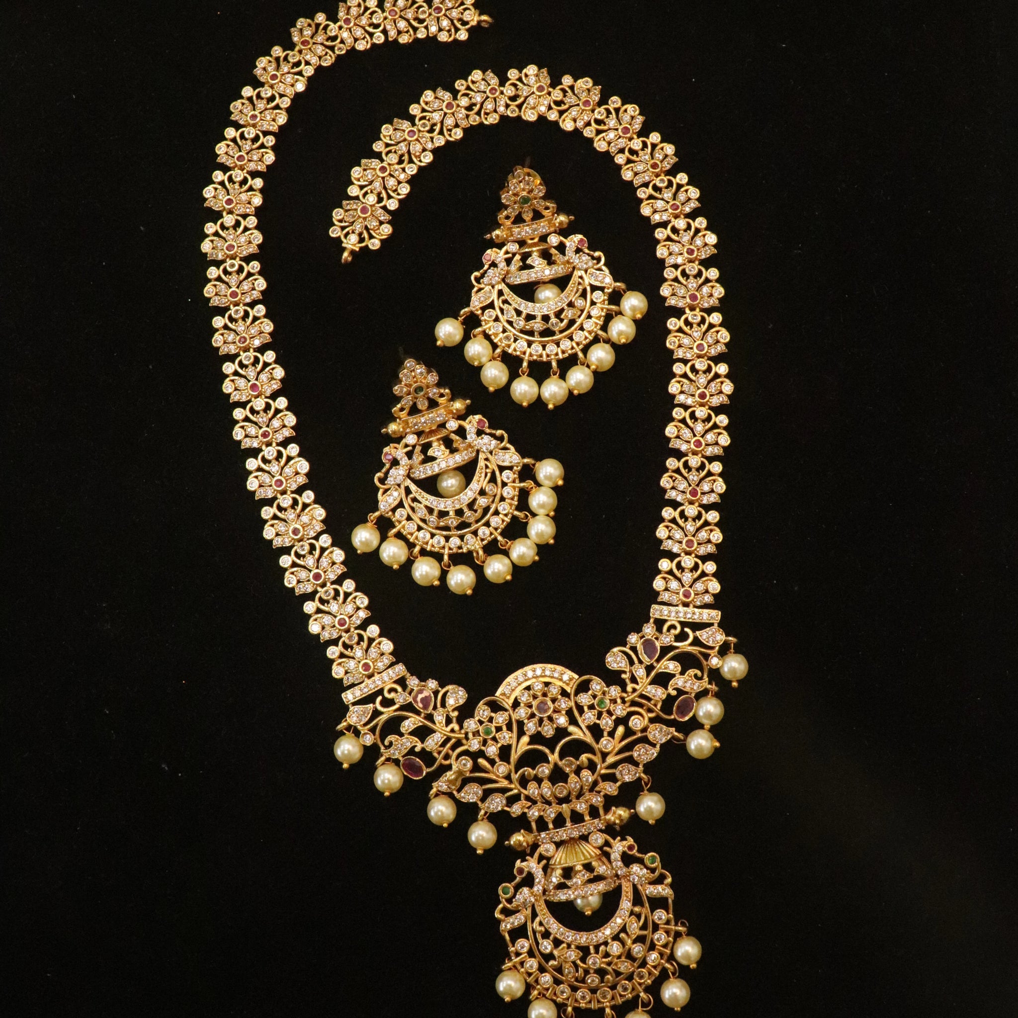 Golden Blossom Pearl Drop Antique Necklace Set