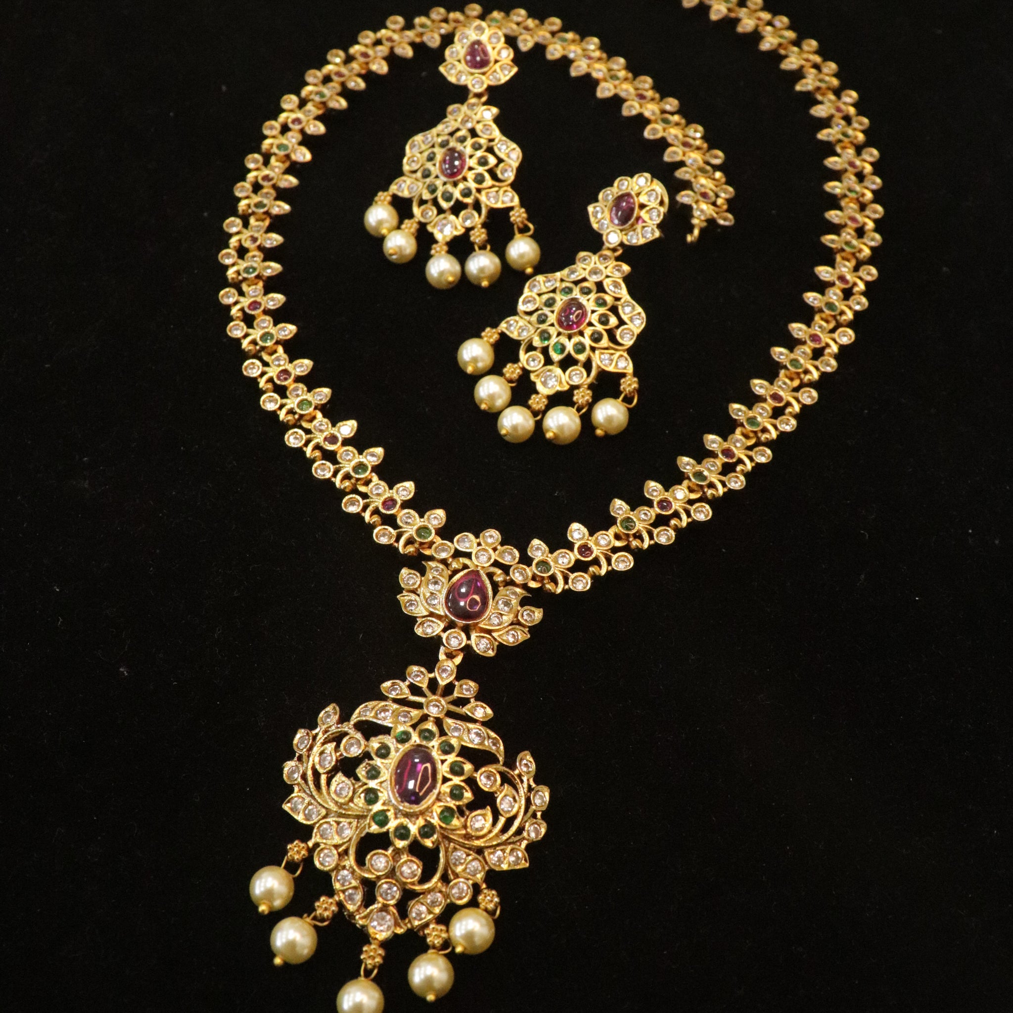 Royal Heritage Ruby Pearl AD Stone Necklace Set