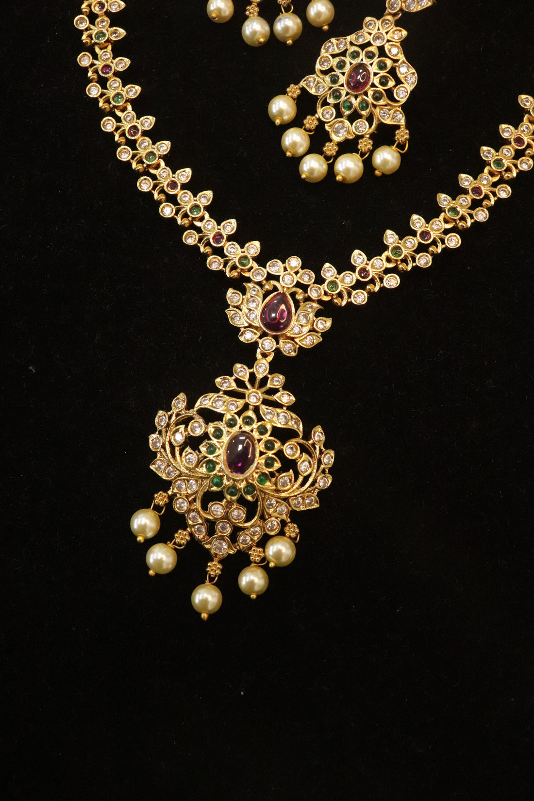 Royal Heritage Ruby Pearl AD Stone Necklace Set