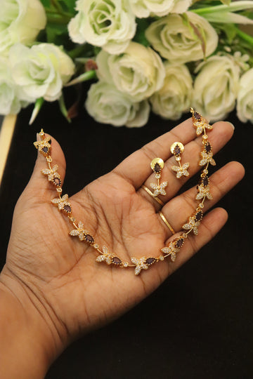 Elegant Butterfly Purple AD Stone Necklace Set