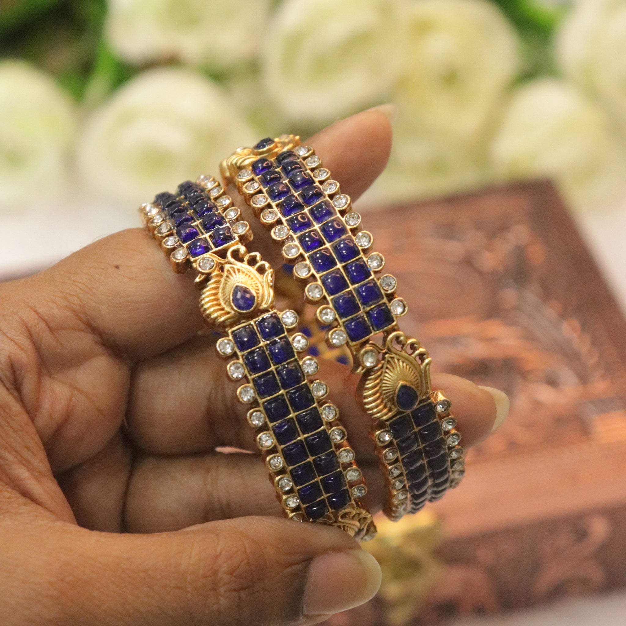 Royal Blue Peacock Stone Designer Bangles