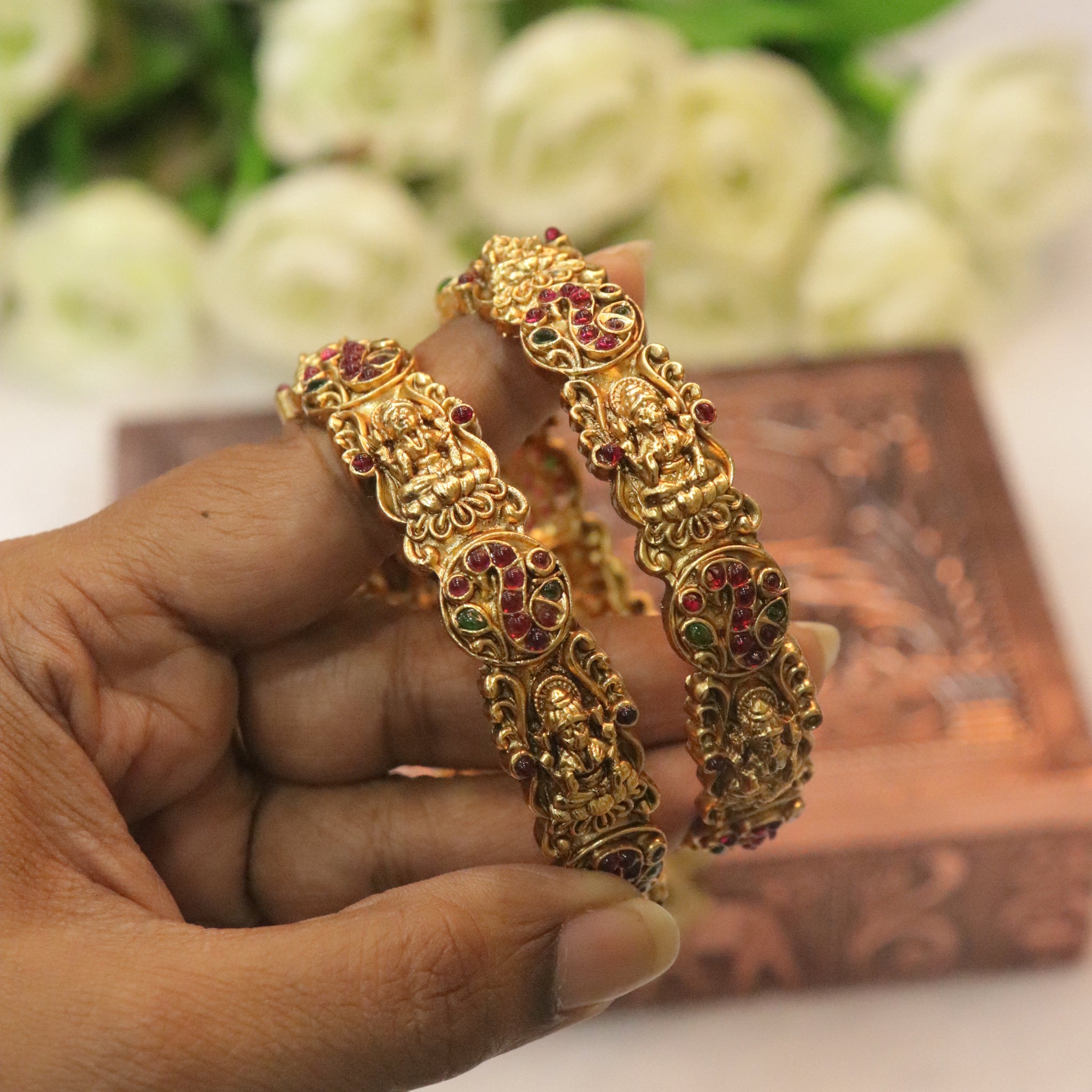 Antique Lakshmi Ruby Temple Bangles