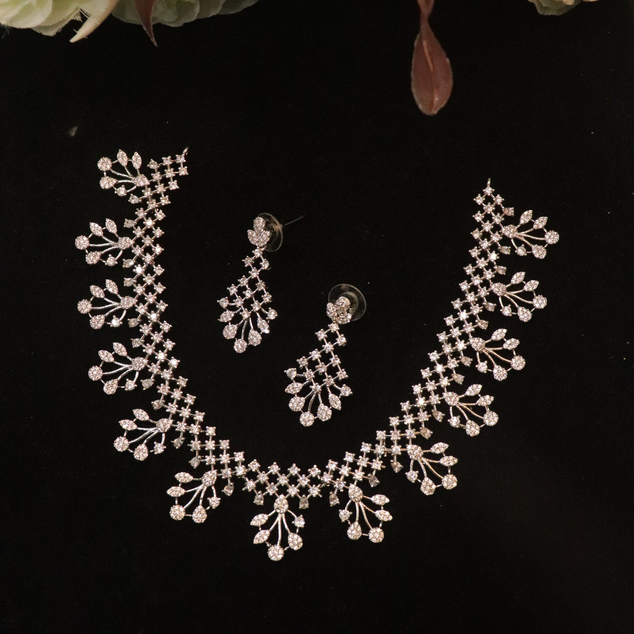 Crystal Bloom AD Stone Necklace Set
