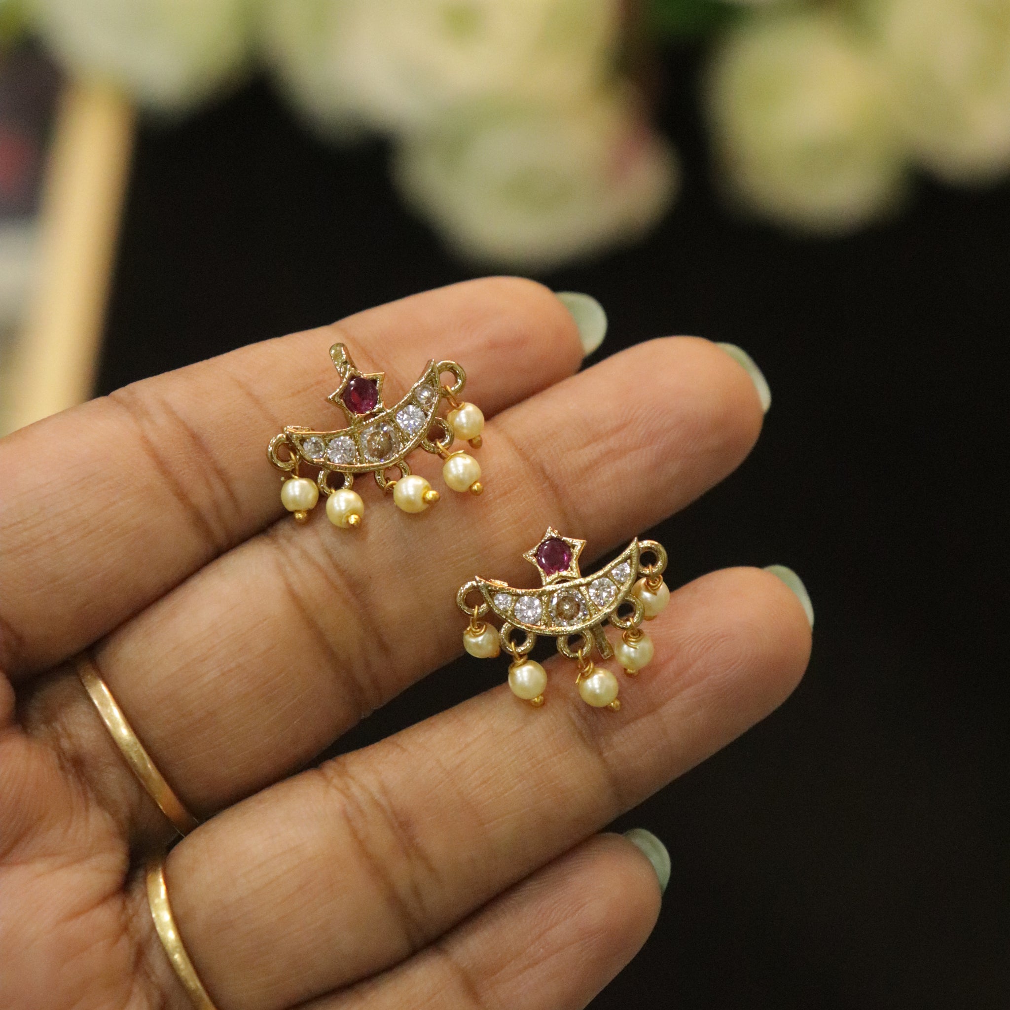 Ruby Pearl Charm Bugadi Earrings