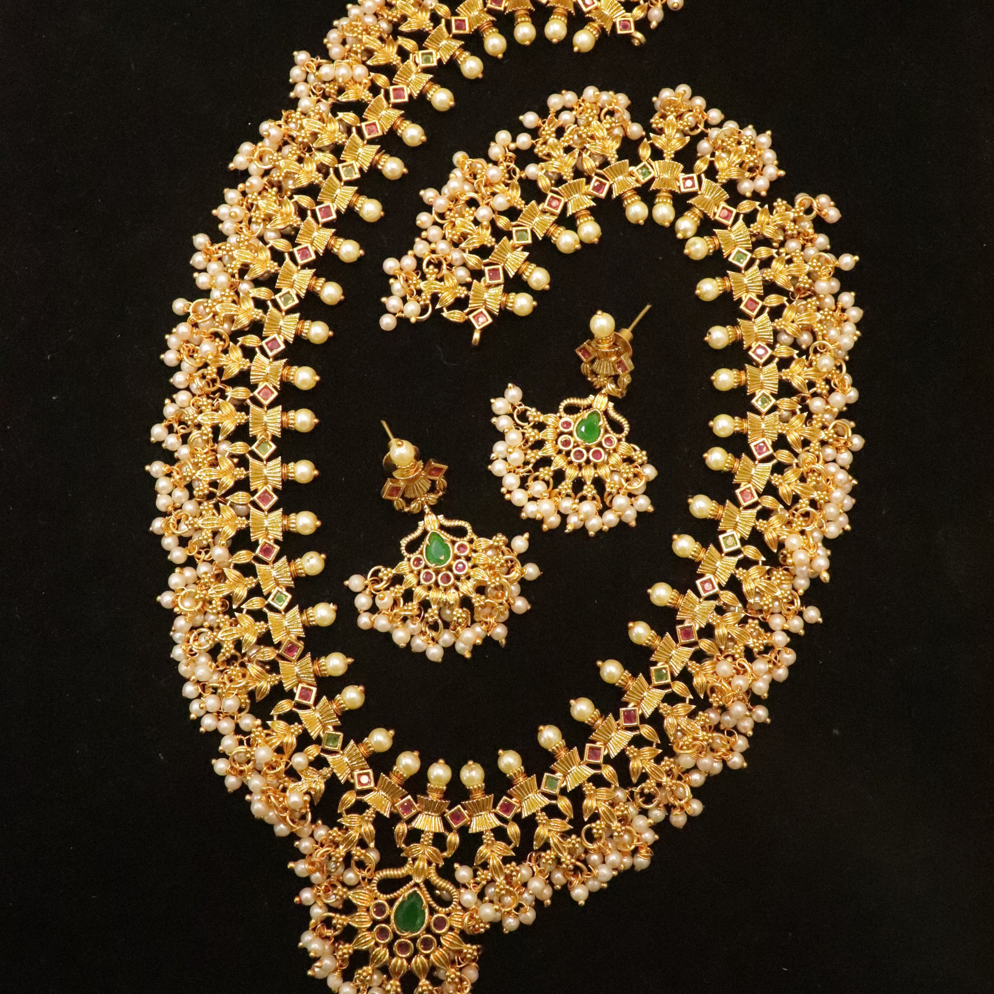 Emerald Blossom Temple Necklace Set