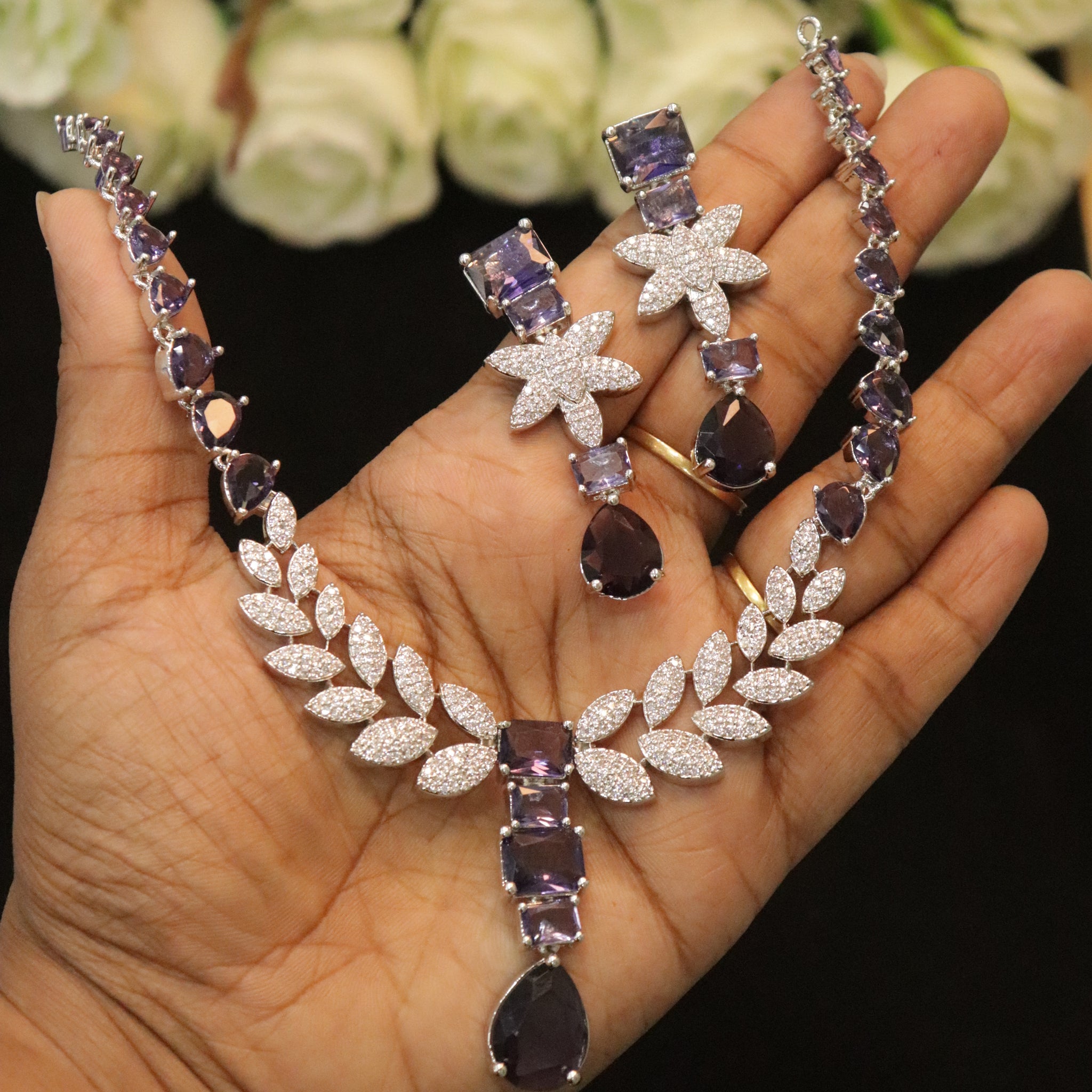 Ethereal Bloom Zircon Necklace Set