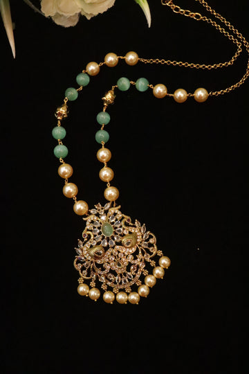 Victorian-Inspired AD Pendant Necklace with Beaded Chain