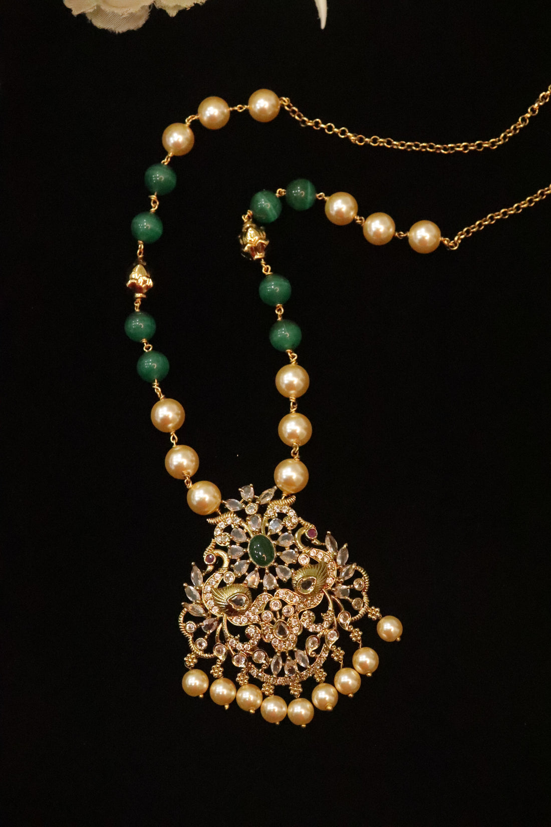 Victorian-Inspired AD Pendant Necklace with Beaded Chain