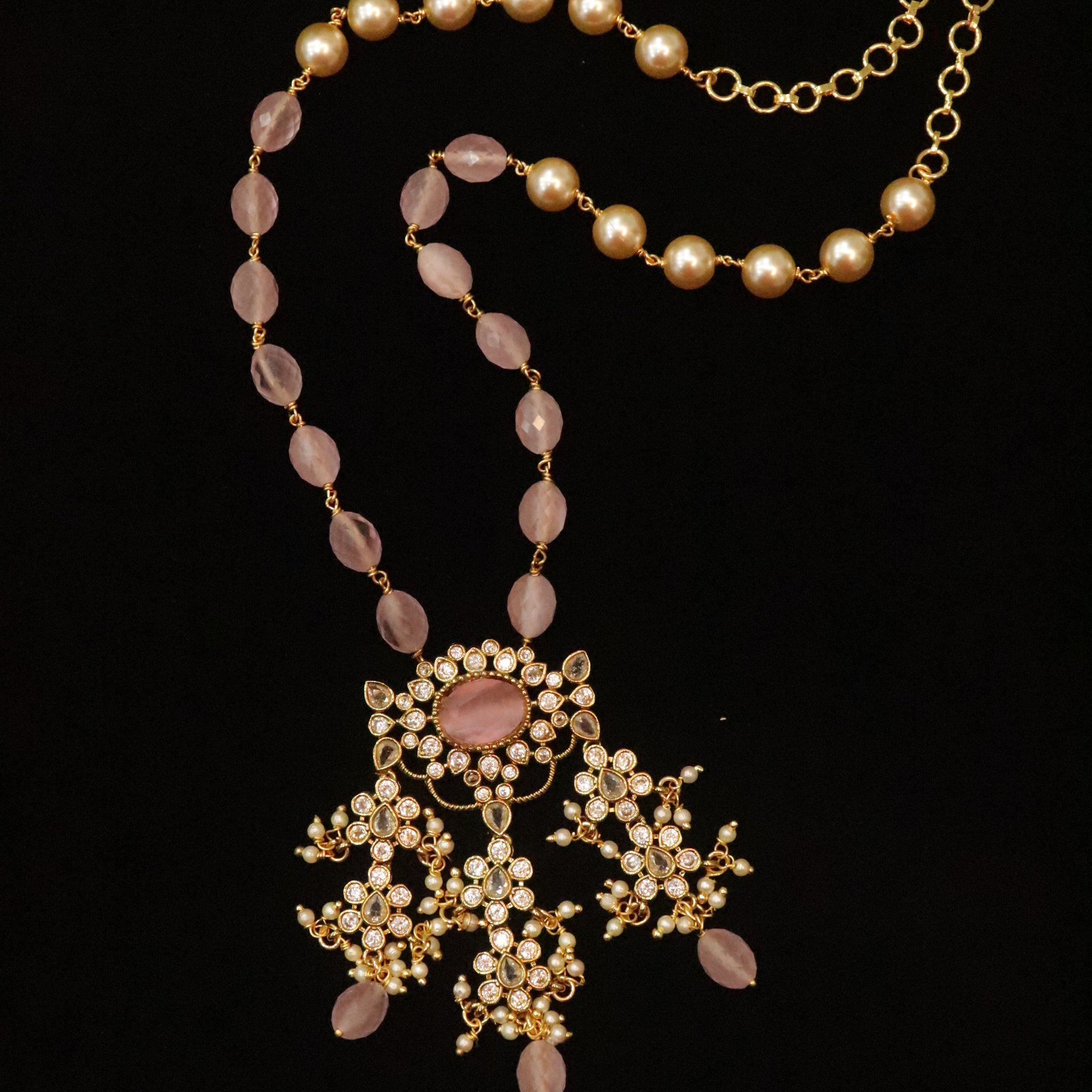 Crystal Bloom Pearl Drop Necklace