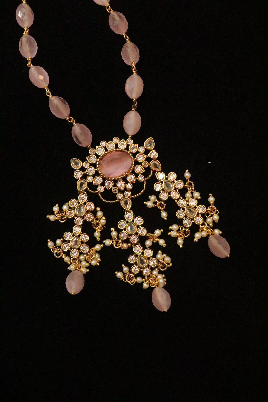 Crystal Bloom Pearl Drop Necklace