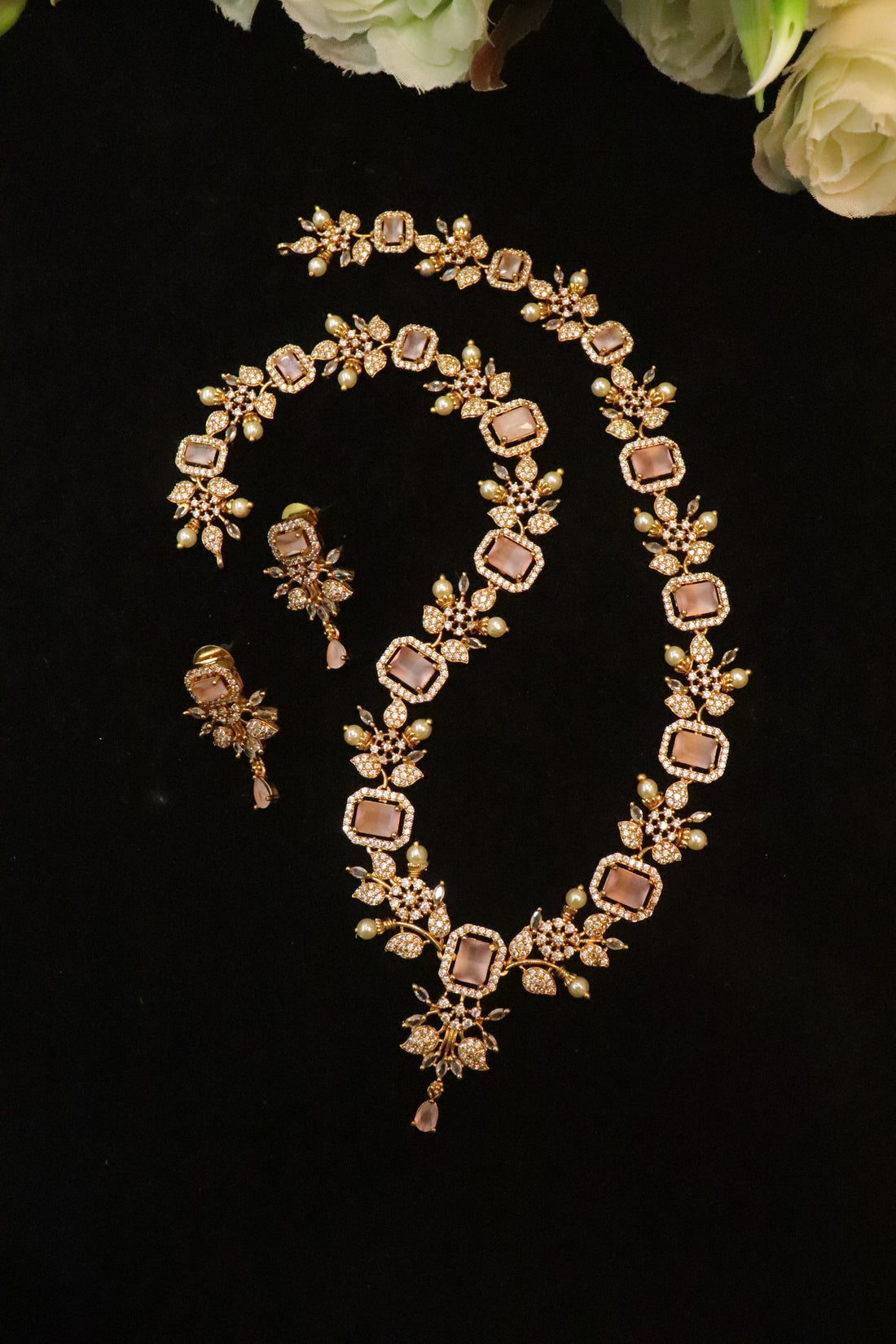 Aarinya Antique AD Layered Necklace Combo - Pink