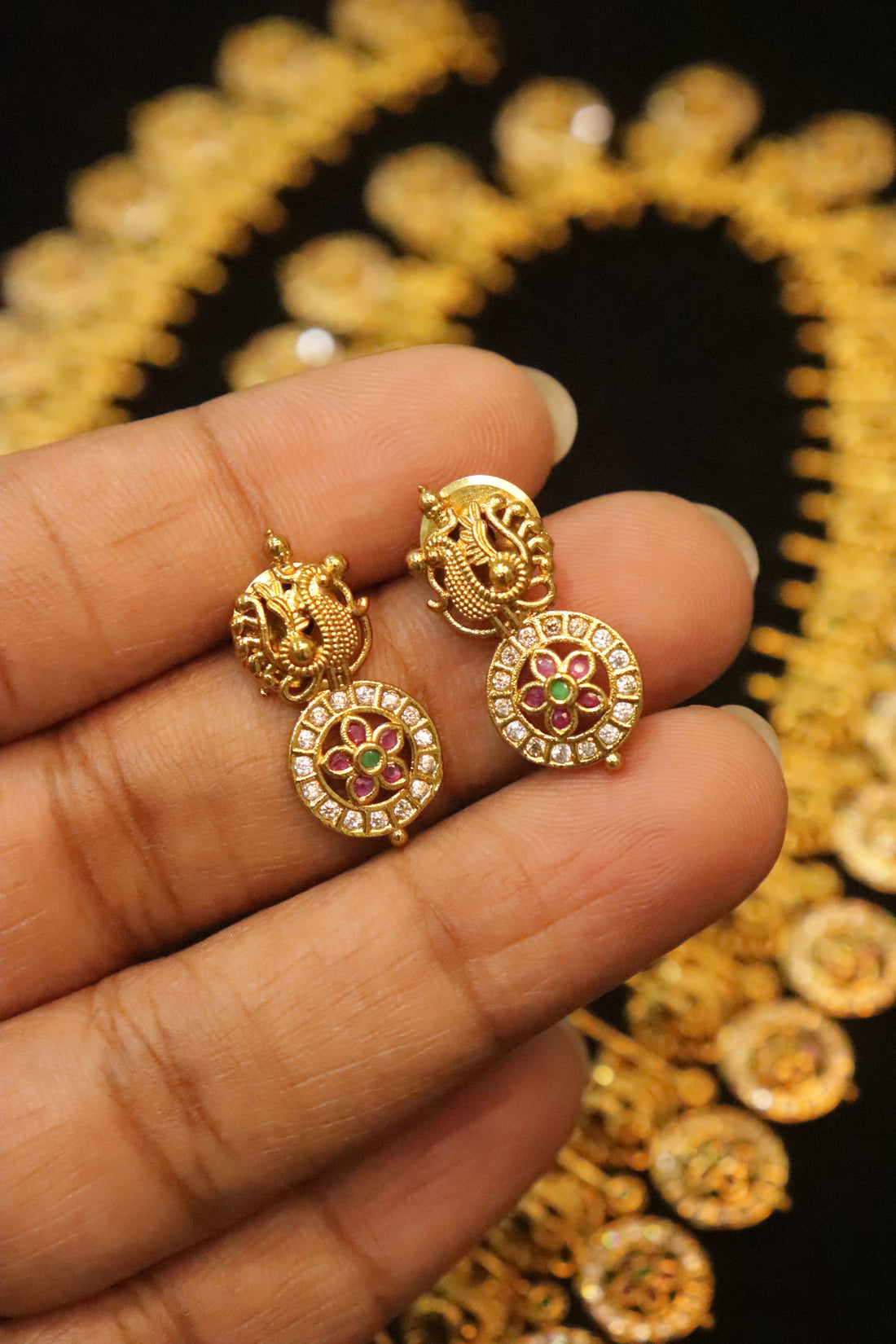 Floral Pottu Mala in Antique Gold Finish