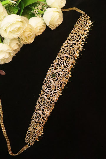 Victorian CZ Stone Bridal Hipbelt in Antique Gold Finish