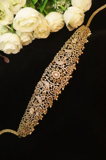 Regal Pink Kundan Blossom AD Hipbelt