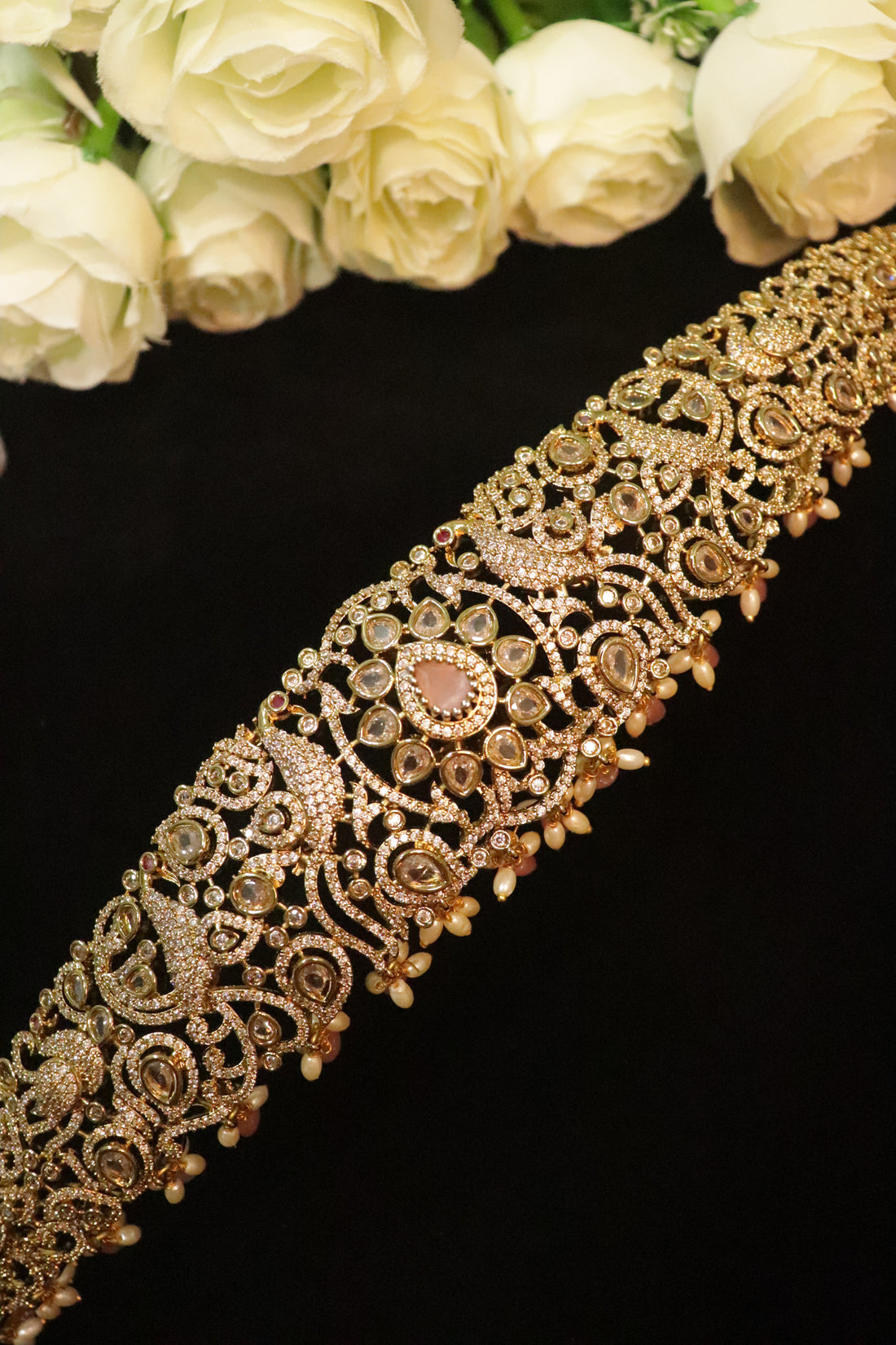 Regal Pink Kundan Blossom AD Hipbelt