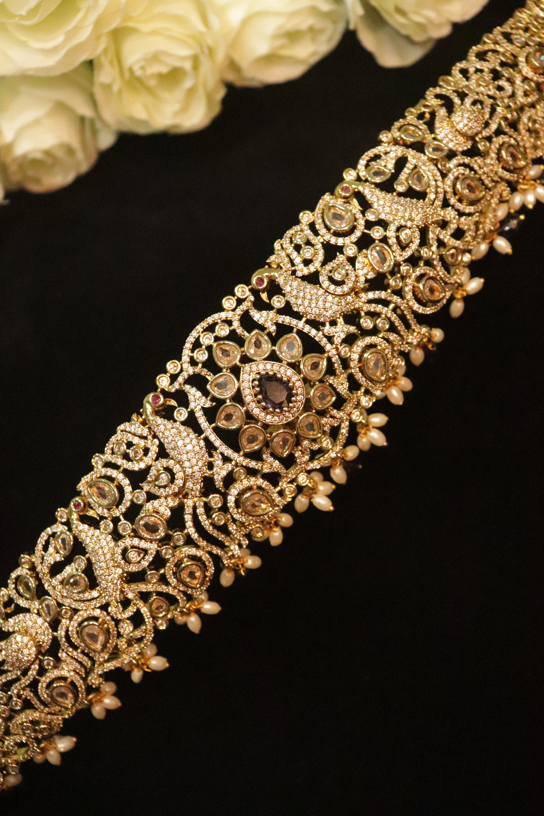 Regal Purple Kundan Blossom AD Hipbelt