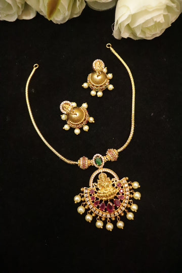 Royal Lakshmi Aura AD Stone Necklace Set