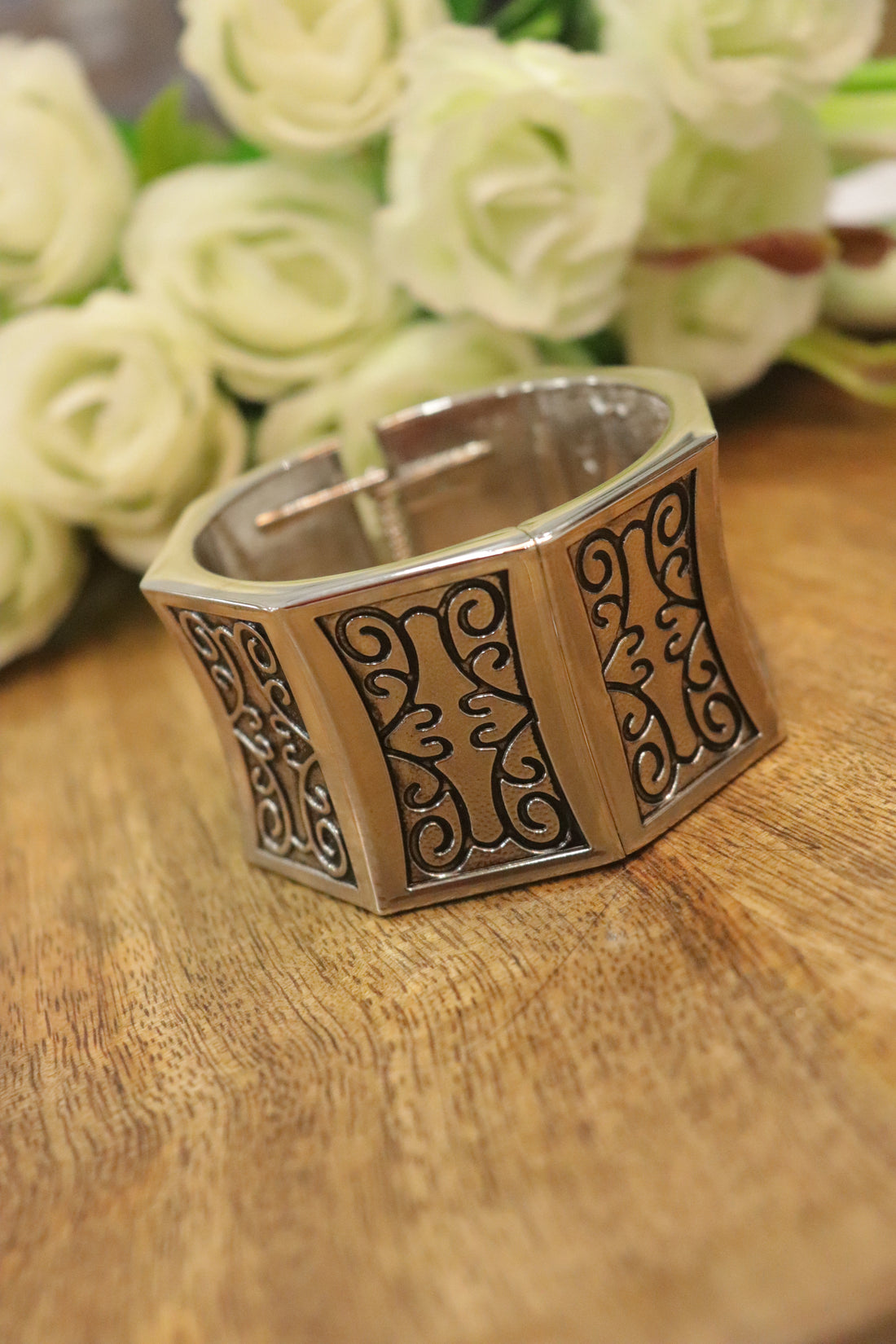 Heritage Scroll Kada – Antique Silver Finish