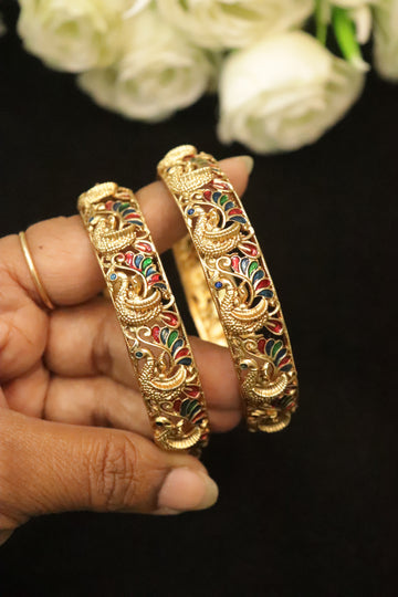 Enamel Peacock Heritage Matte Bangles
