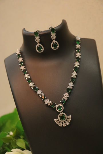 Elegant Halo Drop AD Stone Necklace Set