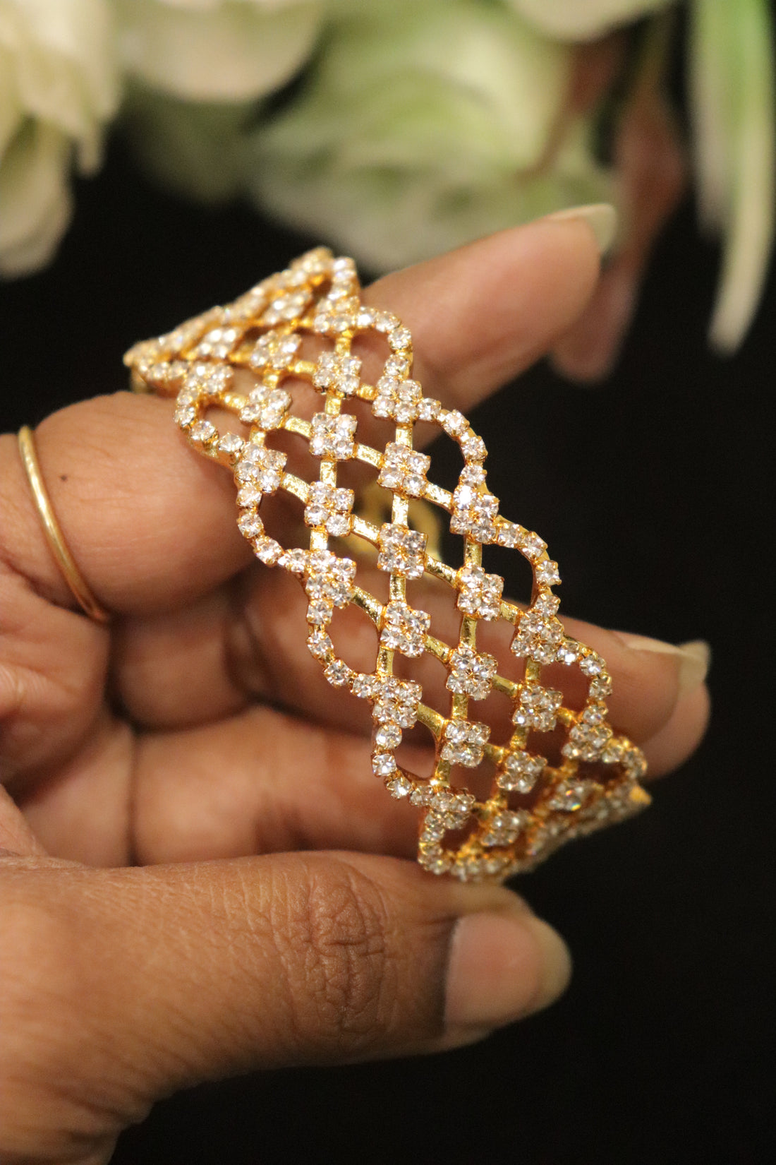 Floral Lattice Microplated AD Stone Bangle