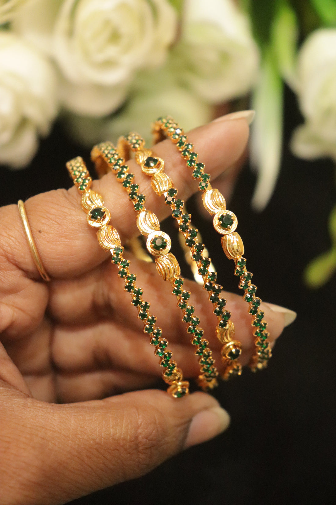 Emerald Glint Microplated AD Bangle Set – Set of 4