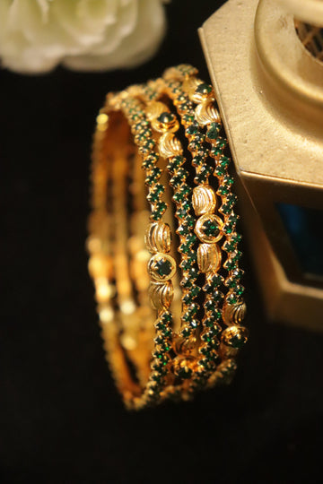 Emerald Glint Microplated AD Bangle Set – Set of 4