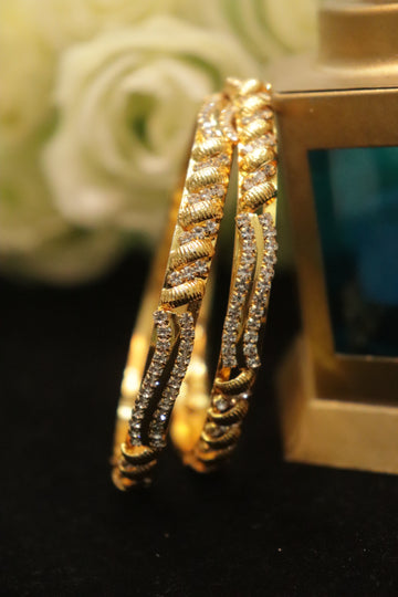 Golden Wave Microplated AD Bangle Set – Set of 2